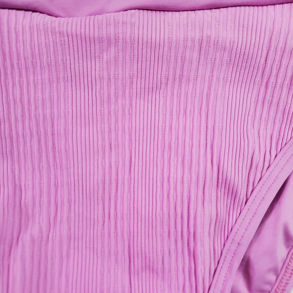 L*Space Bitsy Cut Ribbed Bikini Bottom Pink Magenta Swimsuit Size Large L